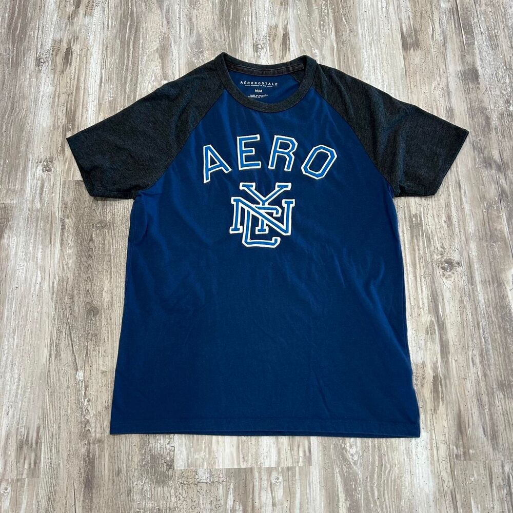 Aeropostale Men's casual y2k skater blue + gray NYC baseball tee